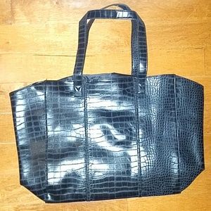 Neiman Marcus black croc embossed tote